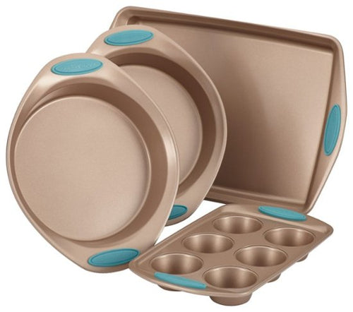 Rachael Ray - Cucina 4-Piece Nonstick Bakeware Set - Latte Brown/Agave Blue