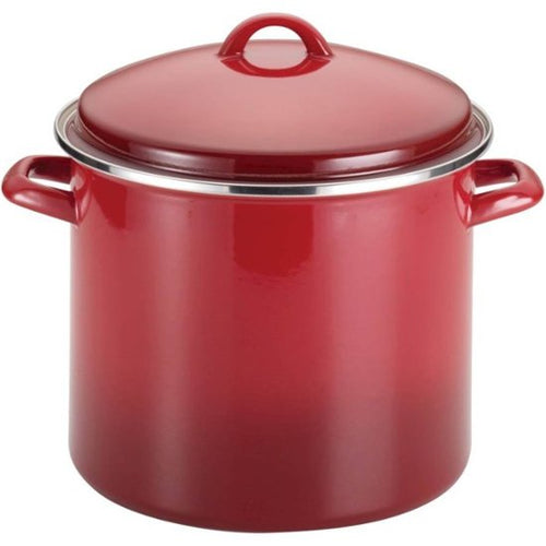 Rachael Ray - Enamel on Steel 12-Quart Covered Stock Pot - Red